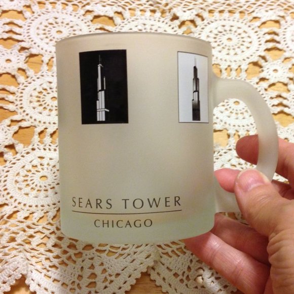 Sears Tower Chicago frosted glass coffee cup - Picture 1 of 7